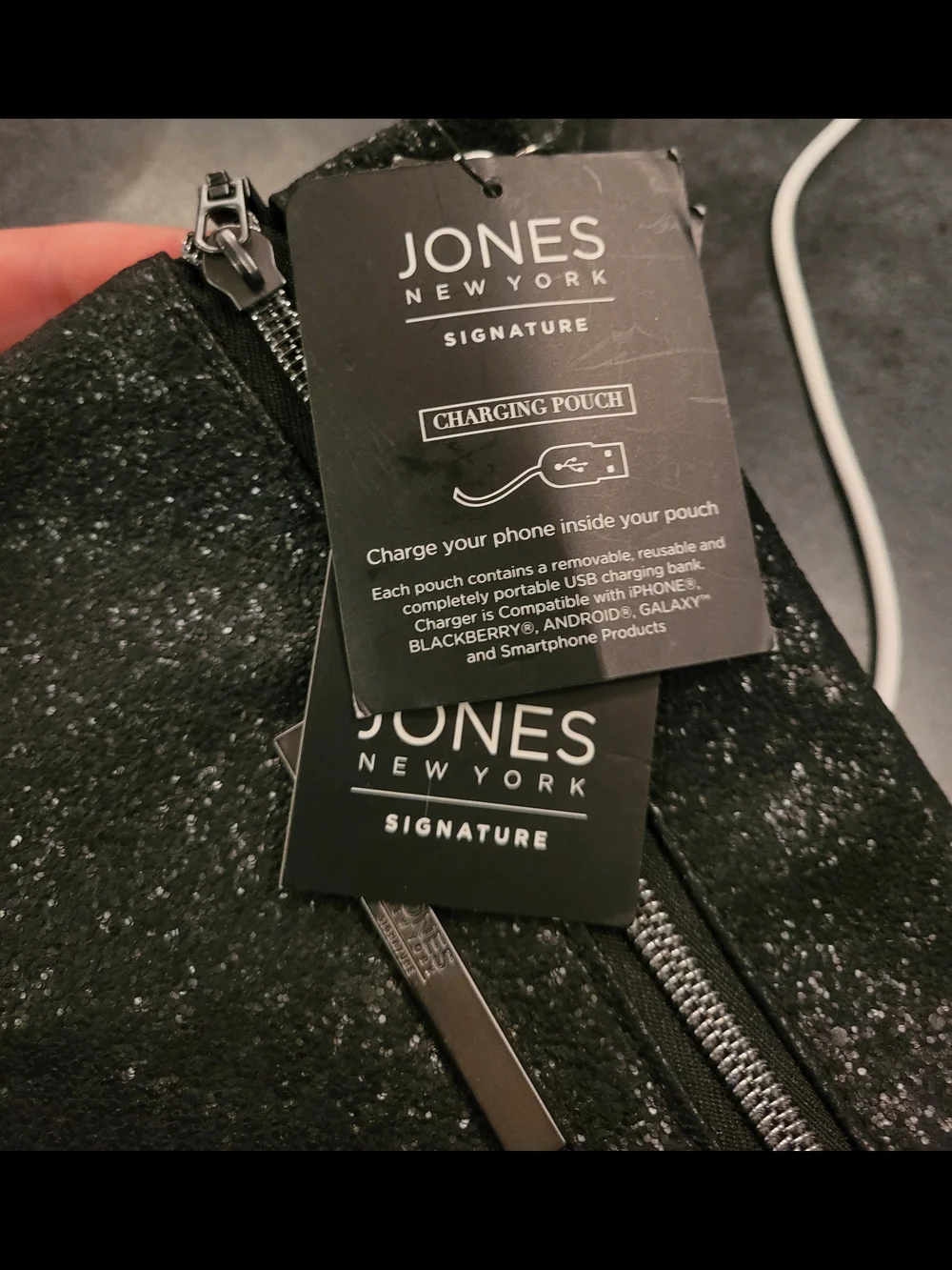 Jones New York Black Glitter Crossbody Wristlet